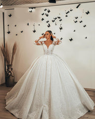 Elegant Sweetheart Ball Gown with Long Sleeves, Ruffles, and Lace Appliques Sequins