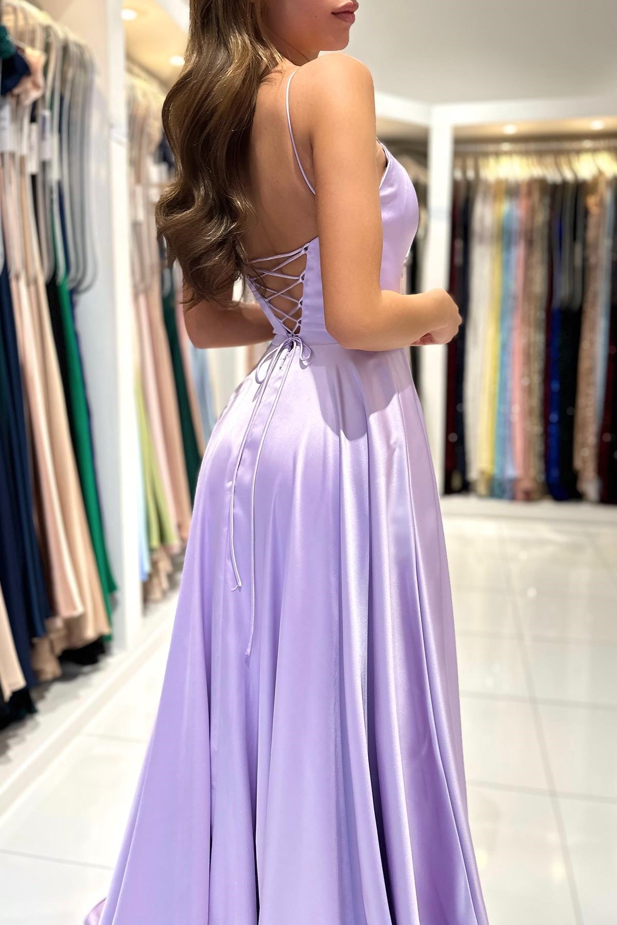 Gorgeous Lilac Spaghetti-Straps A-line Prom Dress Sleeveless On Sale