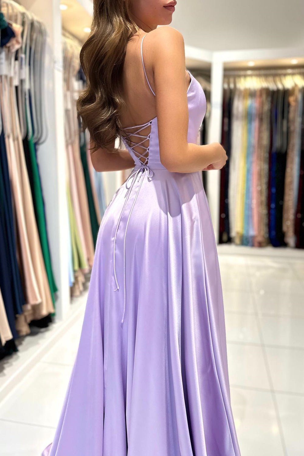 Gorgeous Lilac Spaghetti-Straps A-line Prom Dress Sleeveless On Sale