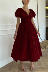 Elegant Taupe Pink V-Neck Short Sleeves Prom Dress with Sequins