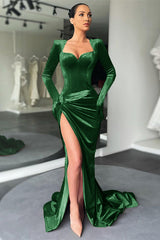 Classy Long Sleeves Mermaid Prom Dress Long With Slit