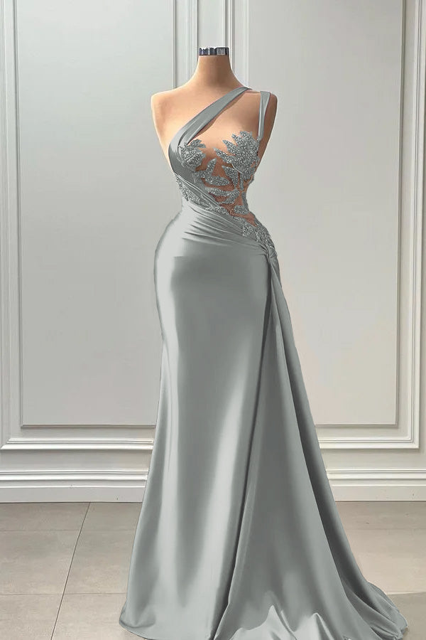 Purple Long Prom Dress Sleeveless Strapless Pleated with Beads