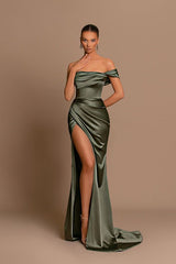 Gorgeous Off-the-Shoulder Mermaid Long Prom Dress Slit With Pleats Online