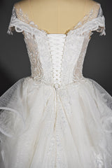 Wedding Ball Gown with Vintage Sequins, Tulle Appliques, and Ruffles