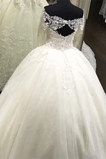 Off-the-Shoulder Long Sleeves Wedding Ball Gown Featuring Lace Appliques