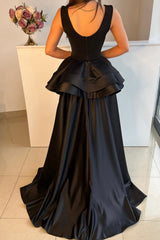 New Arrival Black Sleeveless Mermaid Prom Dress With Overskirt On Sale