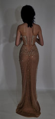 Luxurious Mermaid Crystal Beaded Hand Embroidered Corset Prom Dress