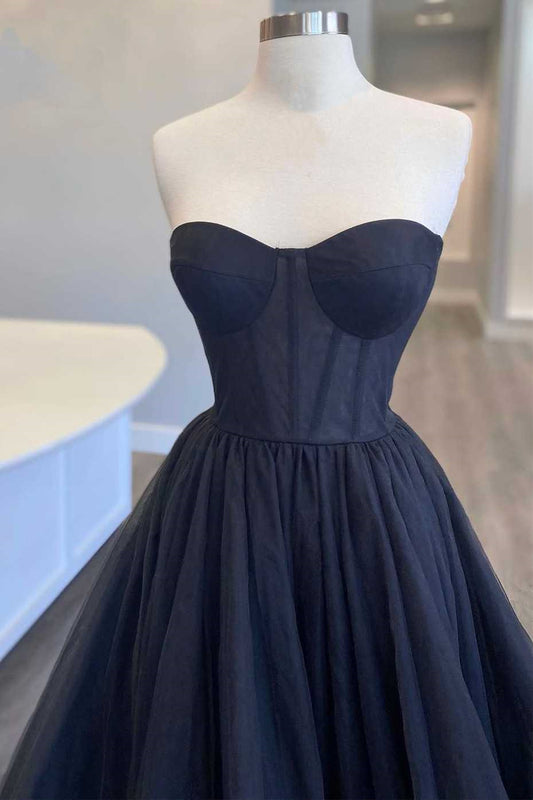 Gorgeous Dark Navy Strapless Sleeveless A-Line Prom Dress Tulle