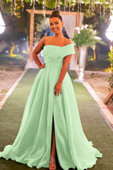 Dark Green Strapless One Shoulder Mermaid Front Split Evening Dress with Bowknot