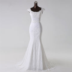 Elegant Mermaid Wedding Gown with Long Lace and Jewel Appliques