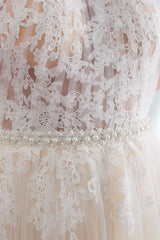 Wedding Dress With Appliques in High-Neck Tulle