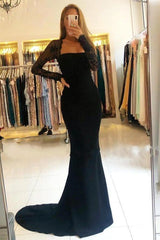 Black Long Sleeves Mermaid Prom Dress Lace