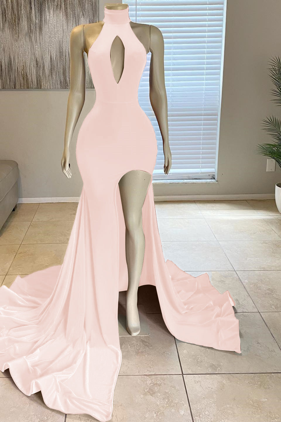 Glorious Red Front Split Mermaid High-Neck Prom Dress Online