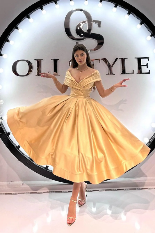 Chic Sleeveless Off the Shoulder A-Line V-Neck Prom Dress With Pleated