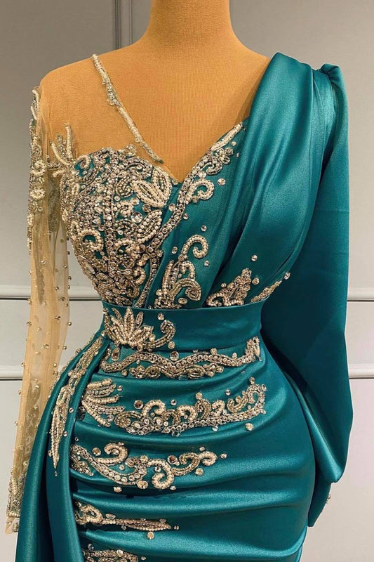 Modern Long Sleeves Mermaid Prom Dress With Beadings