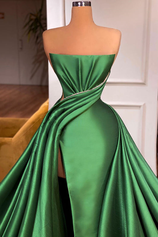 Modern Emerald Green Strapless Sleeveless Prom Dress Beadings With Split