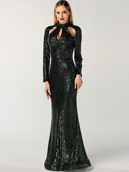 Black Green Long Sleeve Prom Dress Sexy Mermaid Dress