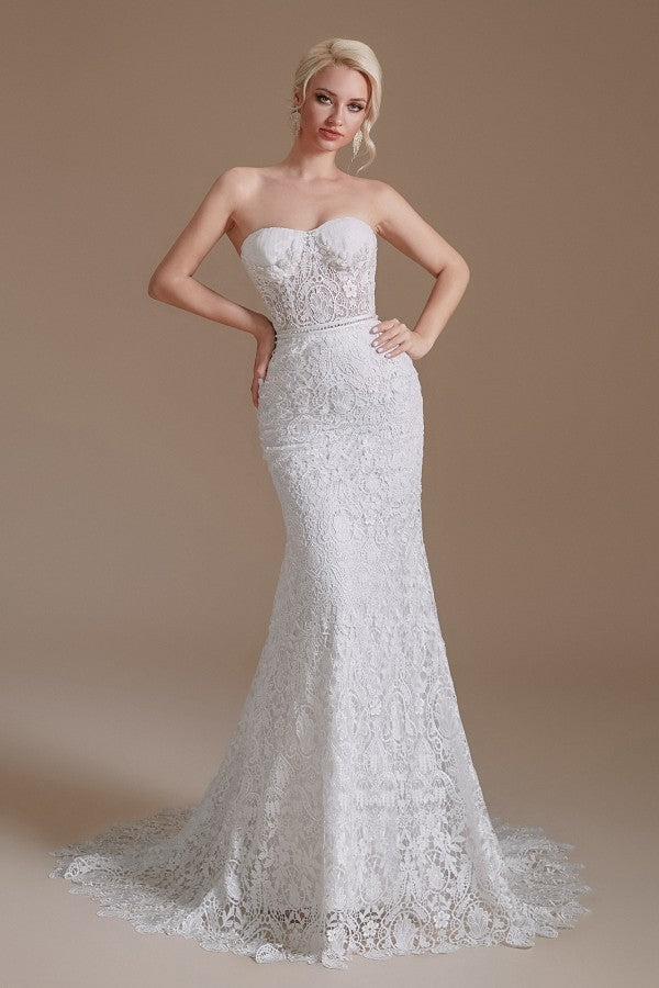 Long Mermaid Sweetheart Wedding Dresses With Detachable Sleeves in Vintage Lace