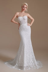 Long Mermaid Sweetheart Wedding Dresses With Detachable Sleeves in Vintage Lace