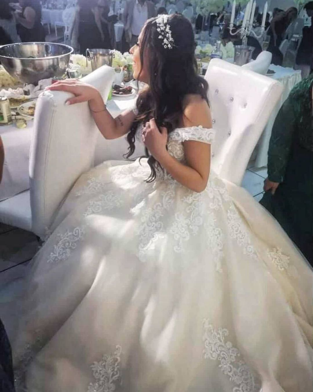 Princess A-line Wedding Gown in Romantic Off-The-Shoulder Tulle with Lace