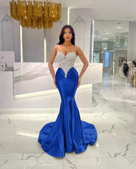 Baby Blue Mermaid Prom Dress Long Sweatheart Sleeveless with Beads