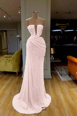  Gorgeous White Sequins Strapless Mermaid Prom Dress
