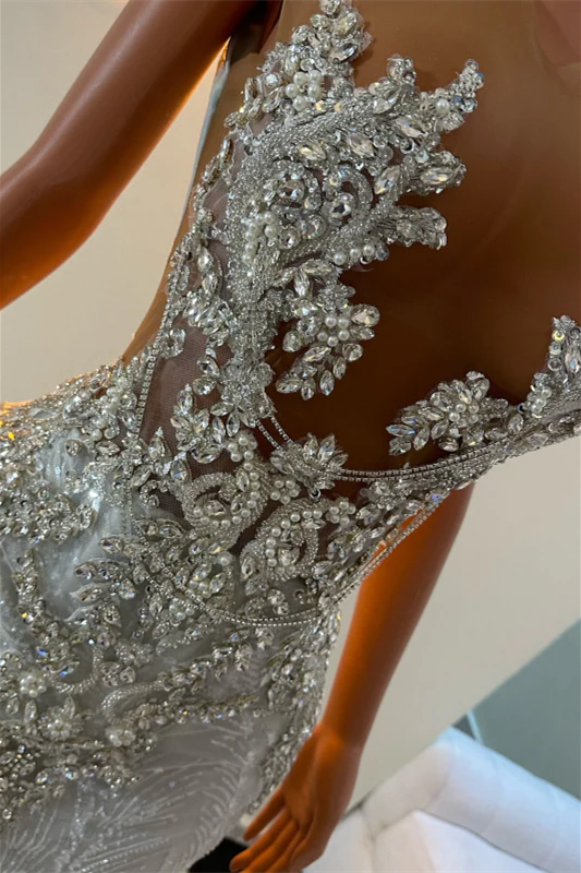 Modern Silver Sleeveless Scoop Prom Dress Mermaid Long With Sequins Beadings Crystals