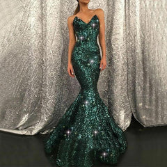 Dark Green Sweetheart Mermaid Sequins Prom Dress