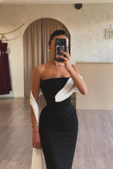 Black Strapless Long Prom Dress Mermaid Sleeveless