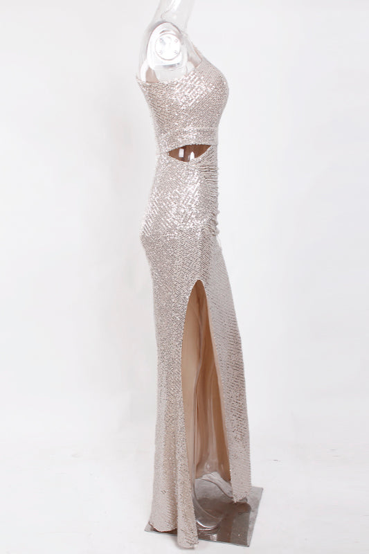 One Shoulder Sequins Prom Dress Long Mermaid Party Gowns With Slit