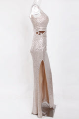 One Shoulder Sequins Prom Dress Long Mermaid Party Gowns With Slit