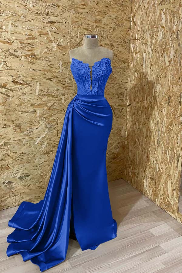  Sleeveless Mermaid Prom Dress Split with Appliques