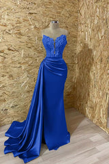  Sleeveless Mermaid Prom Dress Split with Appliques