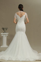 Mermaid Wedding Dress with High Neckline, Beaded Tassel Details