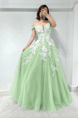 Amazing Lilac Sweetheart Off-the-Shoulder Tulle Evening Dress with Appliques