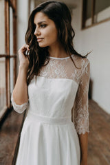 Boho Long Wedding Dress in Chiffon with Lace