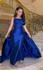 Modern Strapless Royal Blue Mermaid Prom Dress Overskirt Long