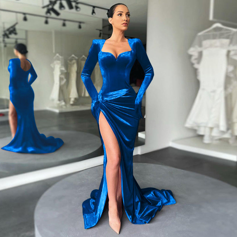 Classy Long Sleeves Mermaid Prom Dress Long With Slit