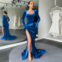 Classy Long Sleeves Mermaid Prom Dress Long With Slit