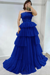 Daffodil Strapless Sleeveless Tulle Prom Dress with layered