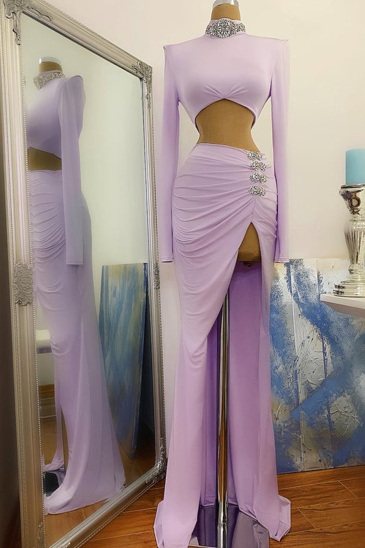 Long Sleevess HIgh Neck Prom Dress Mermaid With Beads