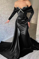 Elegant Sweetheart Portrait Long Sleeves Mermaid Prom Dress with Rhinstone Ruffles