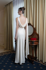 White Long Prom Dress Sleeveless Backless