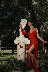 Charming Red evening dress prom dress Charmeuse One shoulder with Slit Pleated