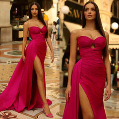 Fabulous Hot Pink Sweetheart Prom Dress Mermaid Long Split With Ruffles