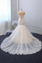 Elegant Sweetheart Mermaid Wedding Gown in Backless Tulle with Lace Appliques