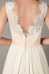 Champagne Chiffon Wedding Gown with Lace
