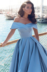 Gorgeous Off-the-Shoulder Baby Blue Prom Dress Long With Slit