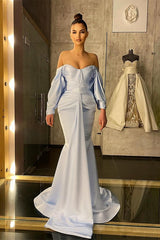 Long Sleeves Sky Blue Mermaid Prom Dress Off-the-Shoulder