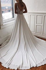 Wedding Dress with Lace Details and Chiffon Spaghetti Straps